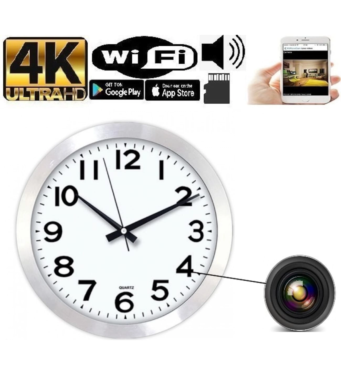 Full Hd İp Duvar Saati Kamera