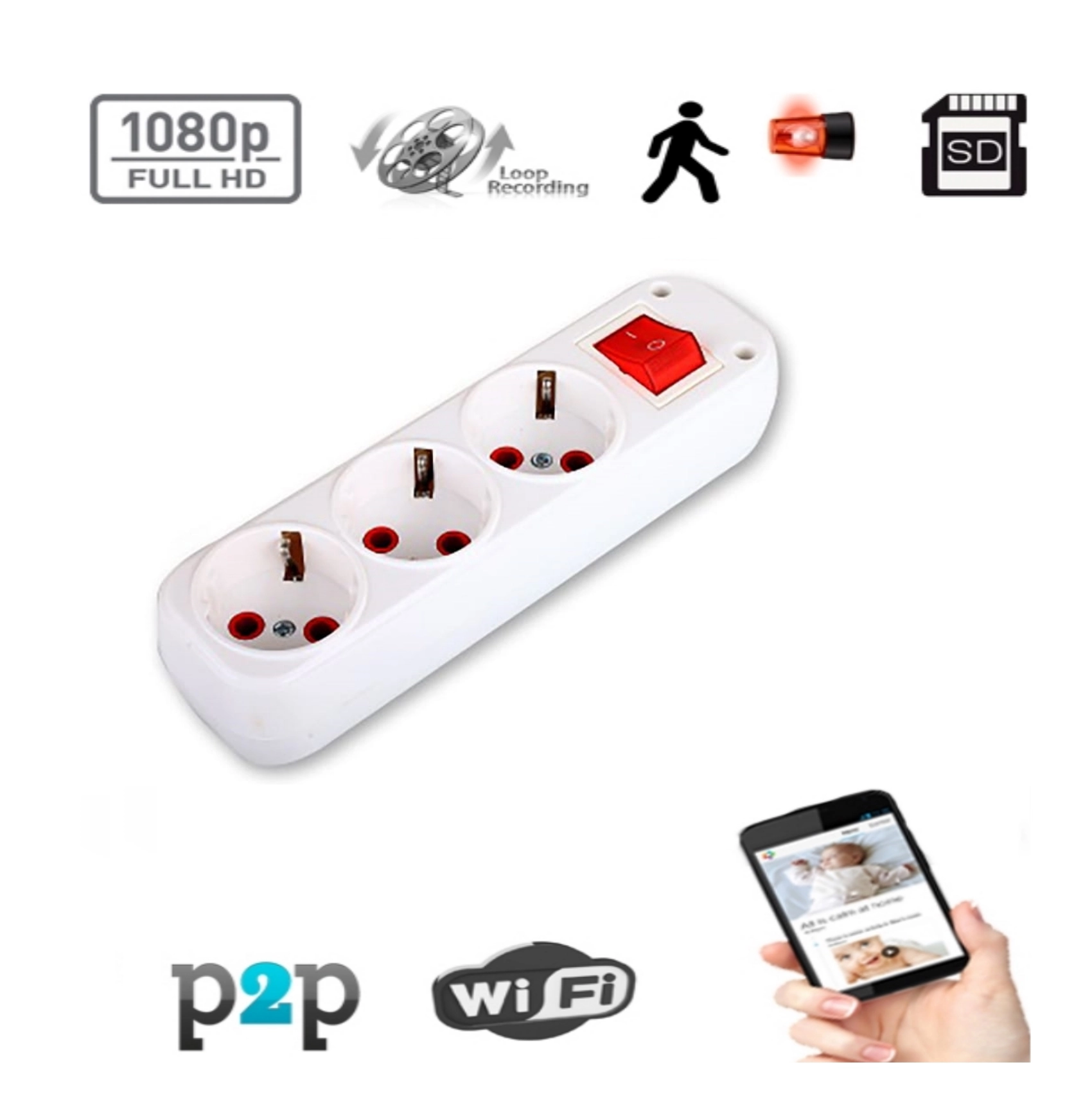 Kablosuz 3 lü Priz Wifi Kamera